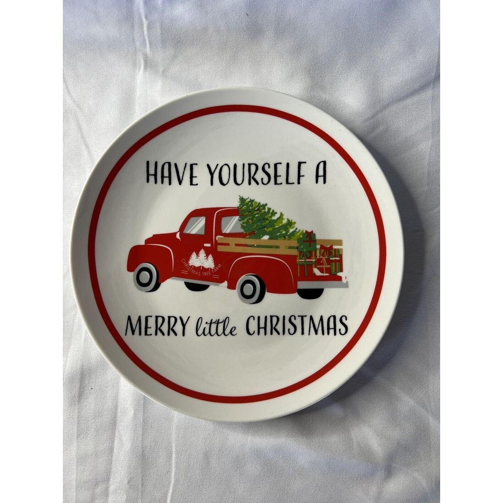 Christmas Red Truck Ceramic Royal Norfolk‎ 8in Plate Holiday Table Decor
